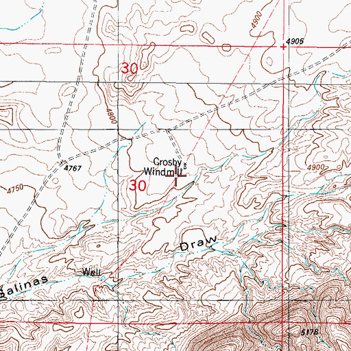 Topographic Map of Crosby Windmill, NM