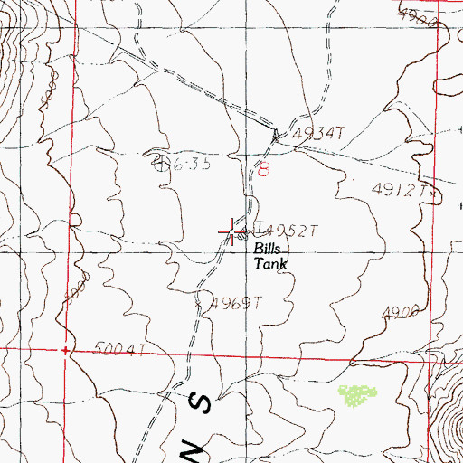 Topographic Map of Bills Tank, NM