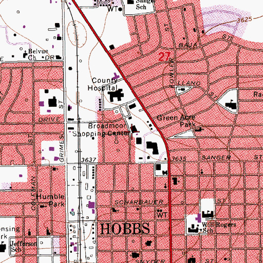 Topographic Map of Broadmoor Shopping Center and Mall, NM