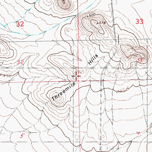 Topographic Map of Threemile Hills, NM