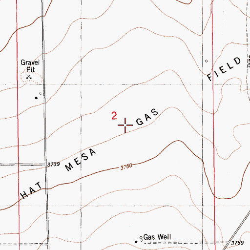 Topographic Map of Hat Mesa Gas Field, NM