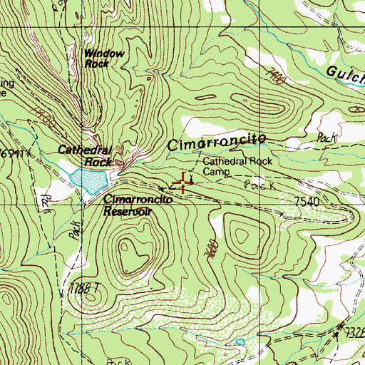 Topographic Map of Cathedral Rock Campground, NM