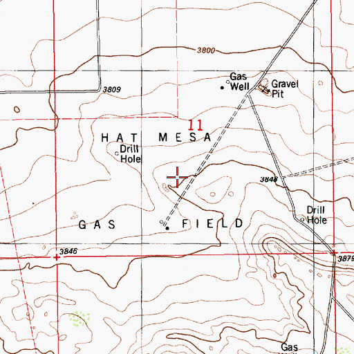 Topographic Map of Hat Mesa Gas Field, NM