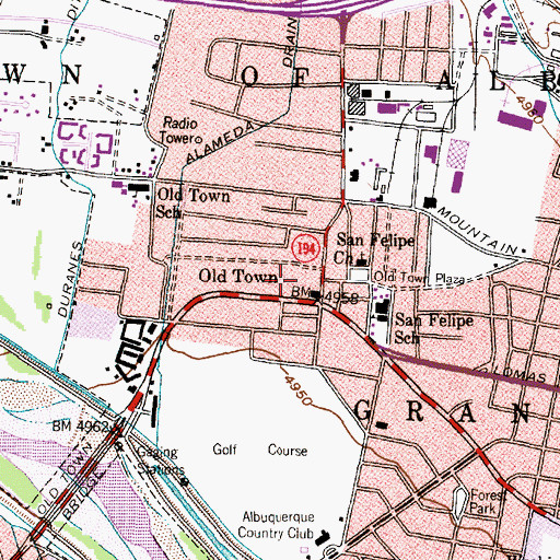 Topographic Map of Old Town Shopping Center, NM