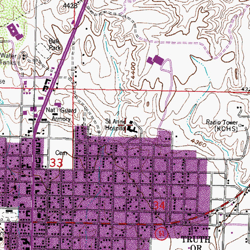 Topographic Map of Sierra Vista Hospital, NM