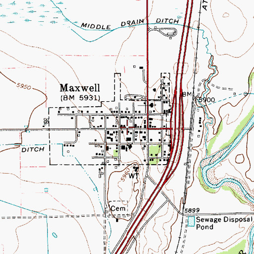 Topographic Map of Maxwell High School, NM