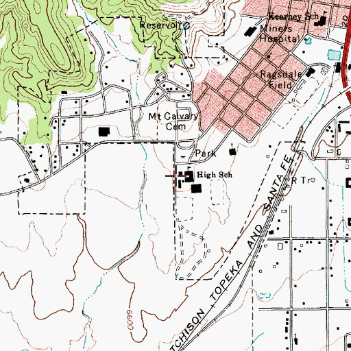 Topographic Map of Raton High School, NM