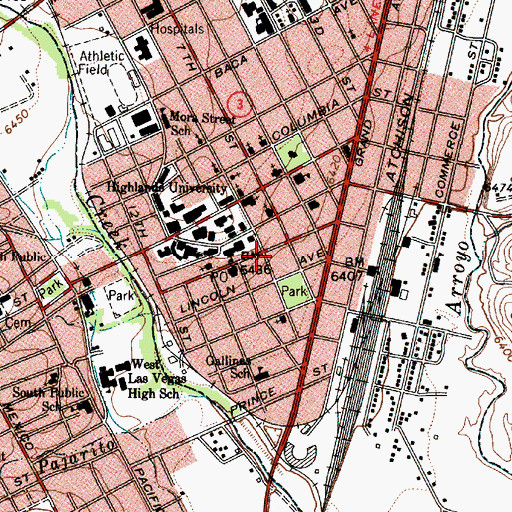 Topographic Map of New Mexico Highlands University, NM