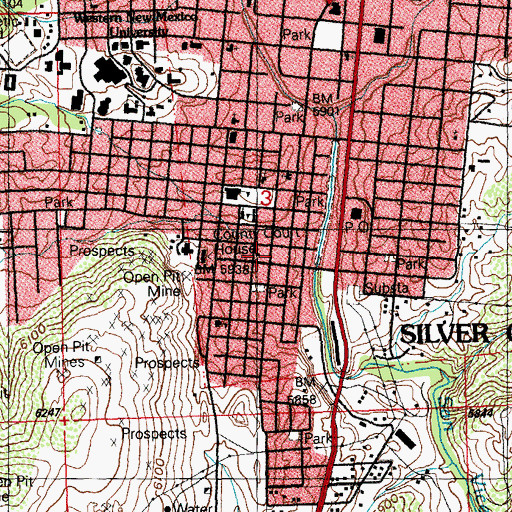 Topographic Map of Silver High School, NM