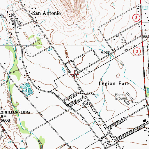 Topographic Map of Las Vegas Bible Church, NM
