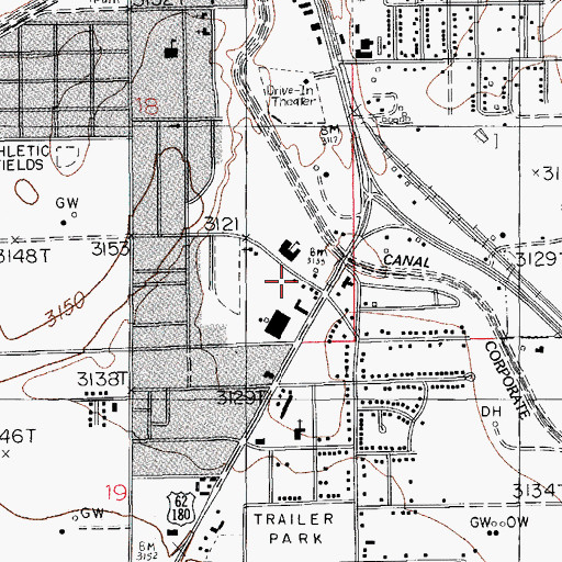 Topographic Map of Spanish Assembly of God Church, NM