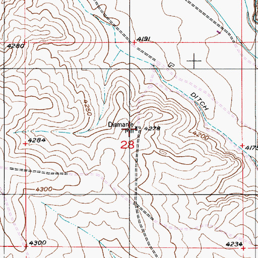 Topographic Map of Diamante Mill, NM
