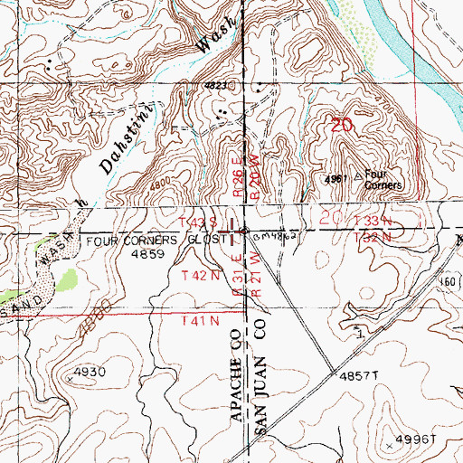 Topographic Map of Four Corners Monument, NM