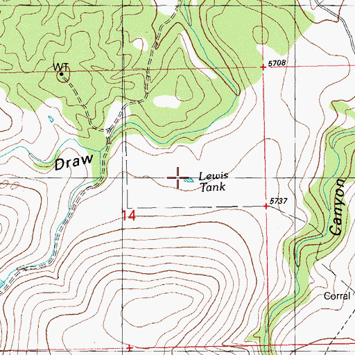 Topographic Map of Lewis Tank, NM