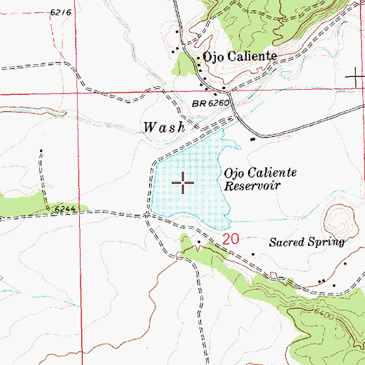 Topographic Map of Ojo Caliente Reservoir, NM