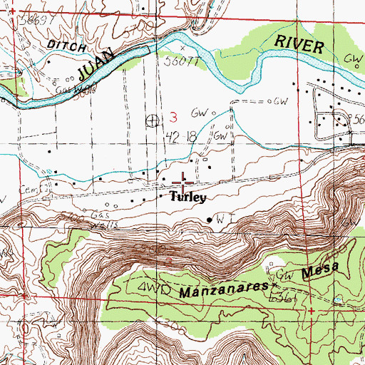 Topographic Map of Turley, NM