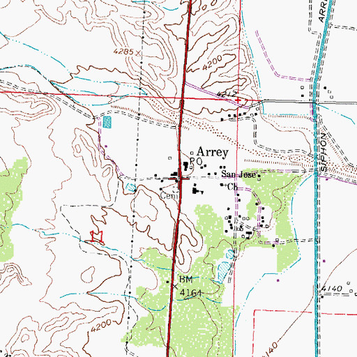 Topographic Map of Arrey Community Church, NM