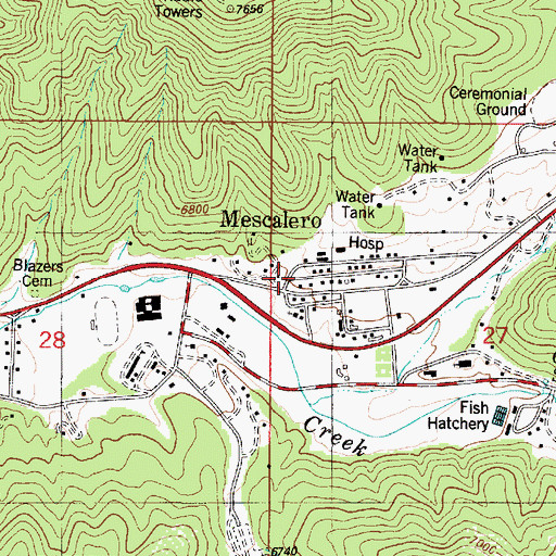Topographic Map of Mescalero Reformed Church, NM