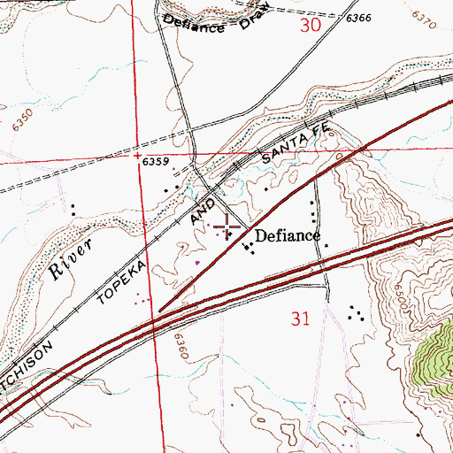 Topographic Map of Defiance, NM