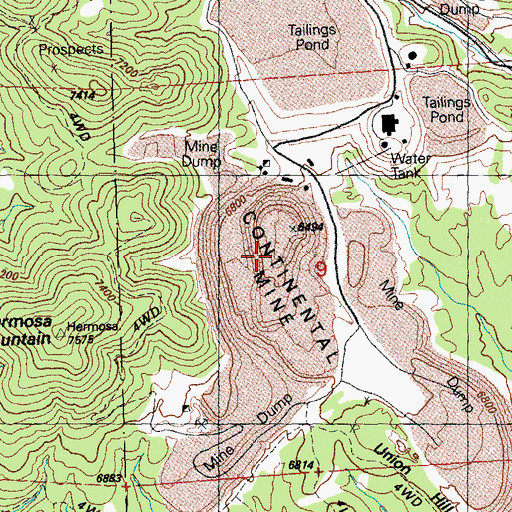 Topographic Map of Continental Mine, NM