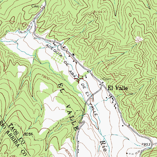 Topographic Map of Acequia de Abajo de el Valle, NM