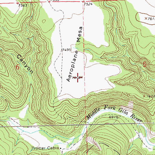 Topographic Map of Aeroplane Mesa, NM