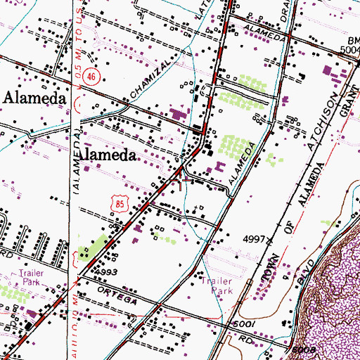 Topographic Map of Alameda, NM