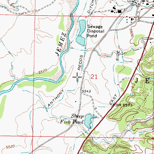 Topographic Map of Anthony Pecos Ditch, NM
