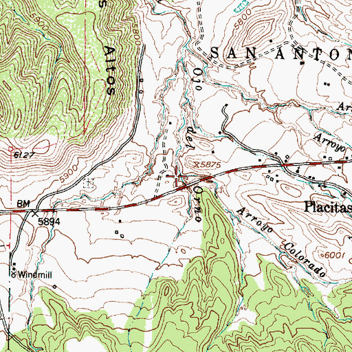 Topographic Map of Arroyo Colorado, NM