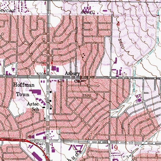 Topographic Map of Asbury Church, NM
