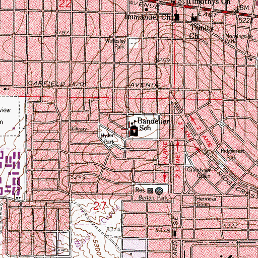 Topographic Map of Bandelier Elementary School, NM