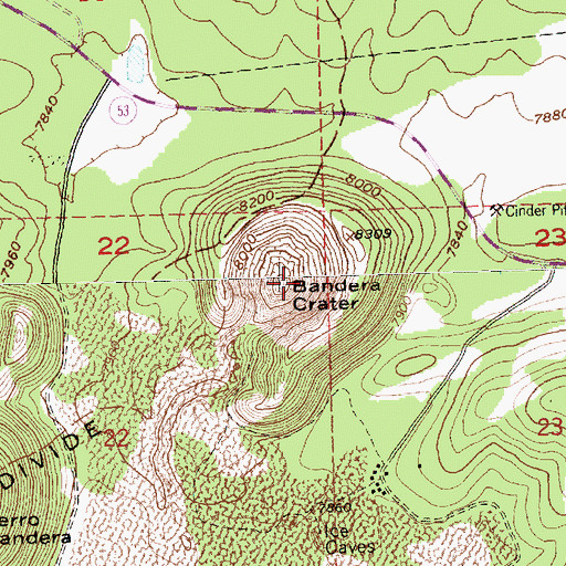 Topographic Map of Bandera Crater, NM