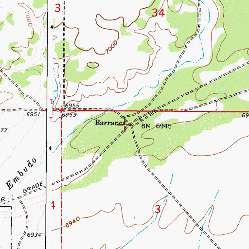 Topographic Map of Barranca, NM