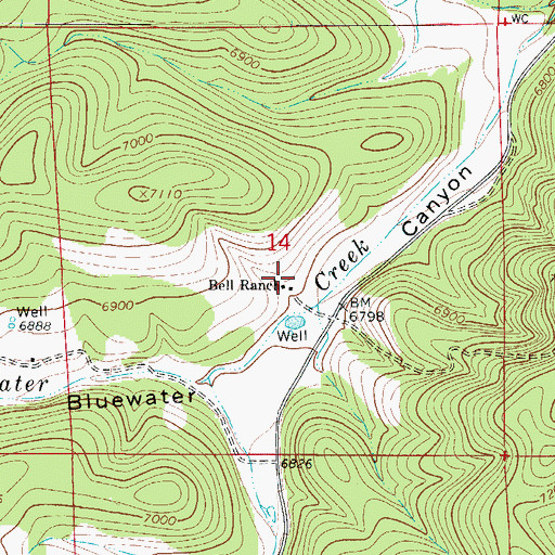 Topographic Map of Bell Ranch, NM