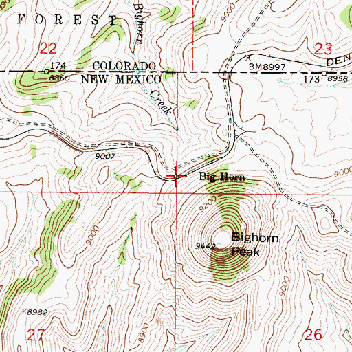 Topographic Map of Big Horn, NM