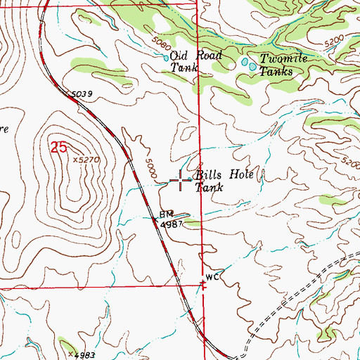 Topographic Map of Bills Hole Tank, NM