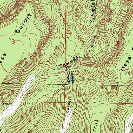 Topographic Map of Caada Corral, NM
