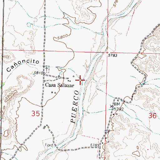 Topographic Map of Caoncito, NM