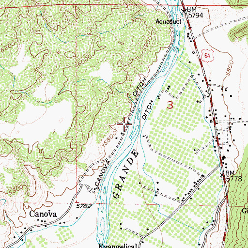 Topographic Map of Canova Ditch, NM
