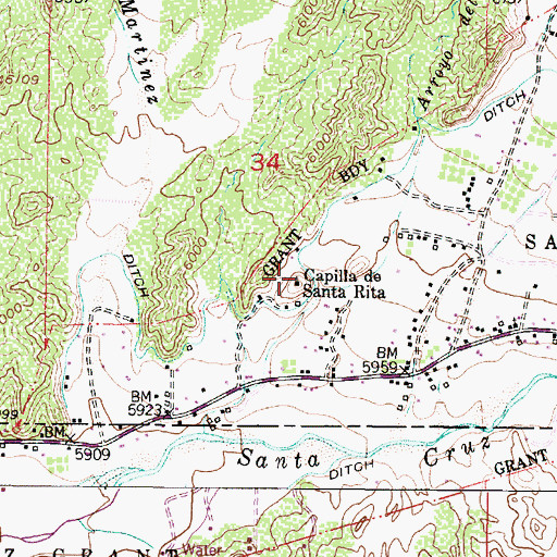 Topographic Map of Capilla de Santa Rita, NM