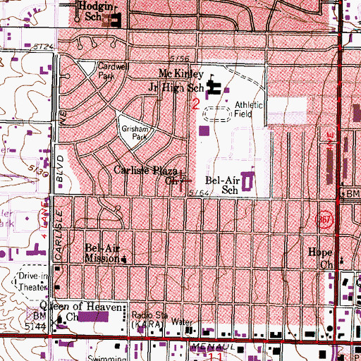 Topographic Map of Carlisle Plaza United Methodist Church, NM