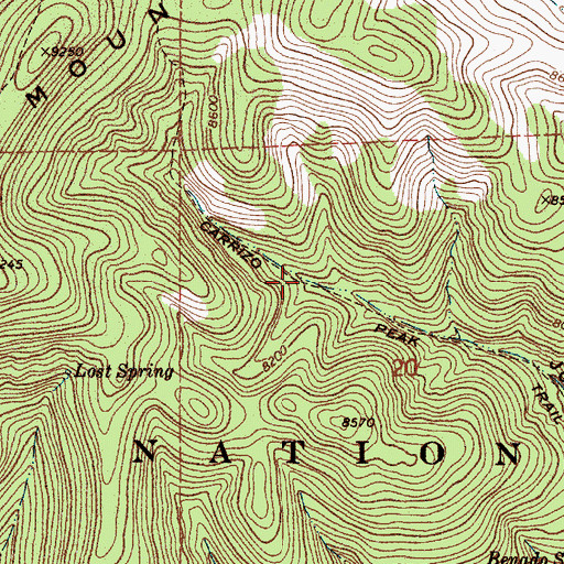 Topographic Map of Carrizo Peak Trail, NM