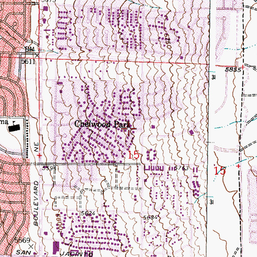 Topographic Map of Chelwood Park, NM