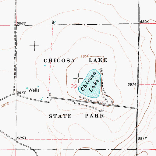 Topographic Map of Chicosa Lake State Park, NM