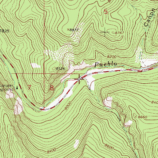 Topographic Map of Comales Canyon, NM
