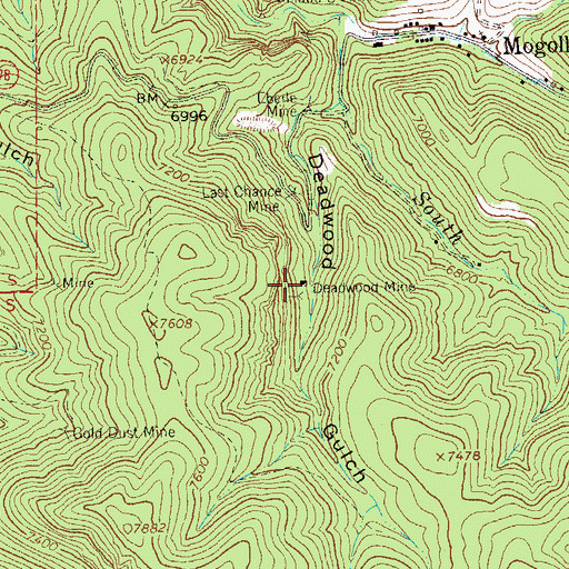 Topographic Map of Deadwood Mine, NM
