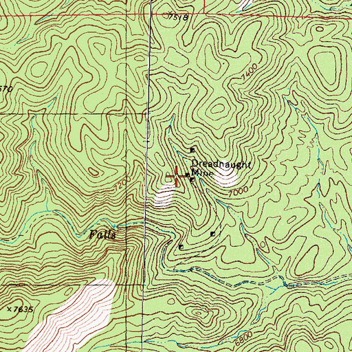 Topographic Map of Dreadnaught Mine, NM