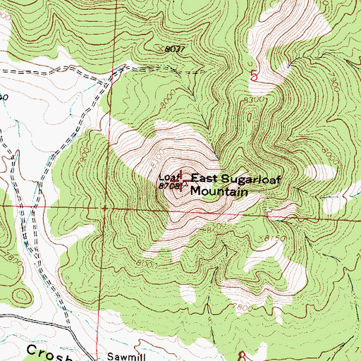 Topographic Map of East Sugarloaf Mountain, NM