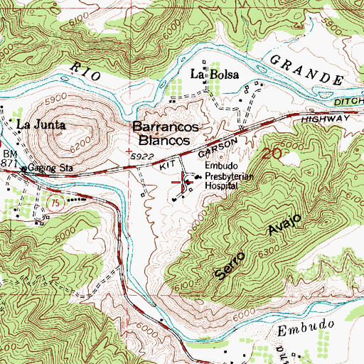 Topographic Map of Embudo Presbyterian Hospital, NM