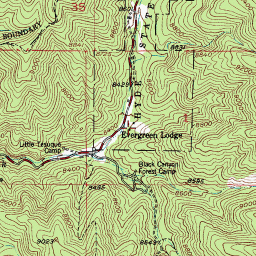 Topographic Map of Evergreen Lodge, NM